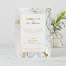 Elegant Gold Grey Marble Wedding Uitnodiging