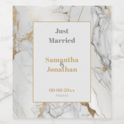 Elegant Gold Grey Marble Wedding Wijn Etiket (Enkel label)