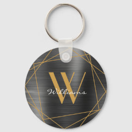 Elegant Gold Grey Monogram Name Script Geometric Sleutelhanger
