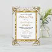 Elegant Gold Grey Pearl Foto van Birthday Party Kaart (Staand voorkant)