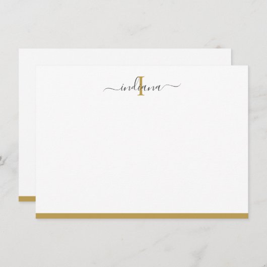 Elegant Gold Grey Script Monogram Name Initiaal Notitiekaartje (Voorkant / Achterkant)