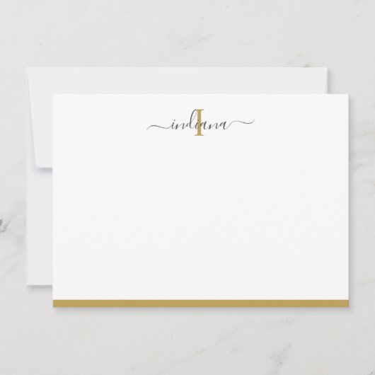 Elegant Gold Grey Script Monogram Name Initiaal Notitiekaartje (Voorkant)