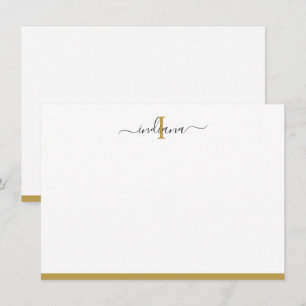 Elegant Gold Grey Script Monogram Name Initiaal Notitiekaartje