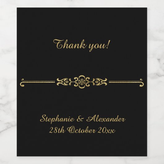 ELEGANT GOLD GRORDER ZWARTE  WIJNETIKET WIJN ETIKET (Enkel label)