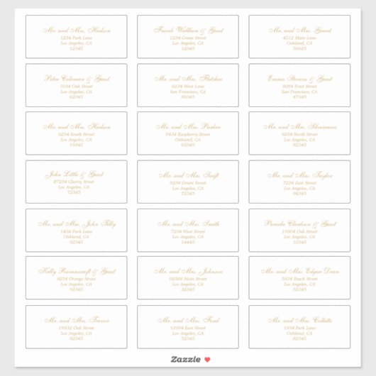Elegant Gold Guest Adresetiketten Sticker (Vel)