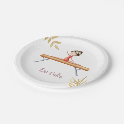 Elegant Gold Gymnast op Beam Eat Cake Party Papieren Bordje (Gekanteld)