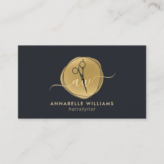 Elegant Gold Haarstylist Logo Visitekaartje (Voorkant)