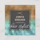Elegant Gold Hair Stylist Square Vierkante Visitekaartje (Voorkant)