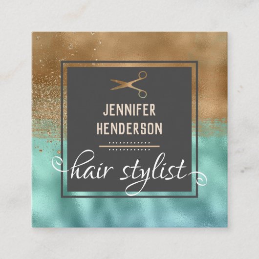 Elegant Gold Hair Stylist Square Vierkante Visitekaartje (Voorkant)
