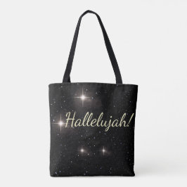 Elegant Gold 'Hallelujah!' Starry Black Holiday Tote Bag