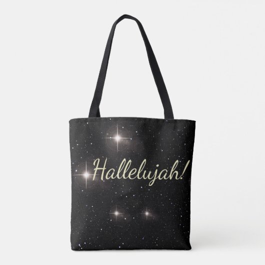 Elegant Gold 'Hallelujah!' Starry Black Holiday Tote Bag (Achterkant)