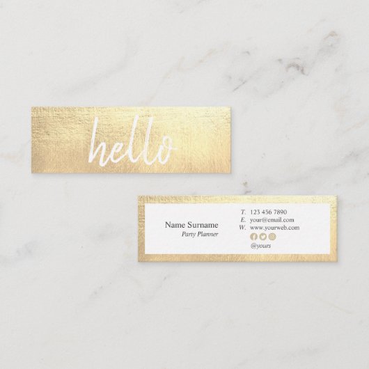 Elegant Gold Hallo EventPlanner Mini Visitekaartje (Voorkant / Achterkant)