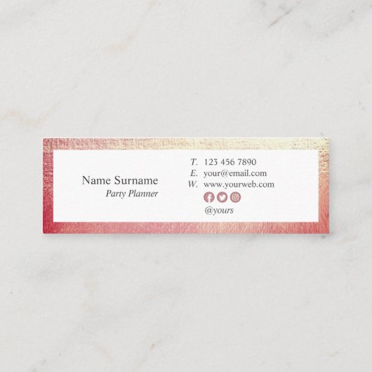 Elegant Gold Hallo EventPlanner Mini Visitekaartje (Achterkant)