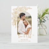 Elegant Gold Hand Drawn Roos Foto Save the Date (Staand voorkant)