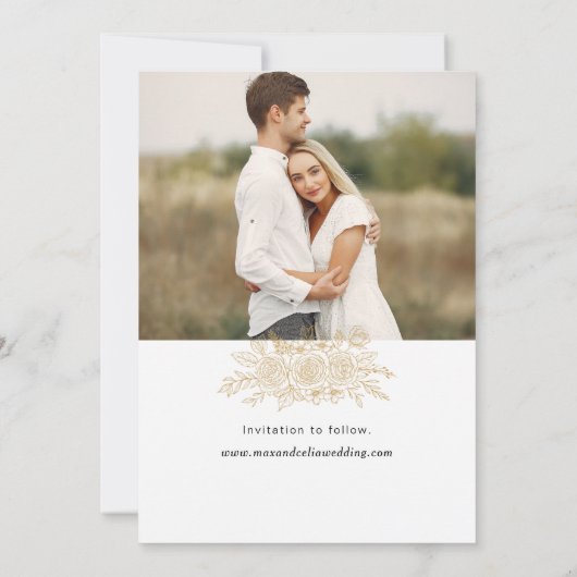 Elegant Gold Hand Drawn Roos Foto Save the Date (Achterkant)