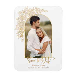 Elegant Gold Hand Drawn Roos Foto Save the Date Magneet