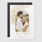Elegant Gold Hand Drawn Roos Foto Save the Date Magnetische Uitnodiging (Voorkant / Achterkant)