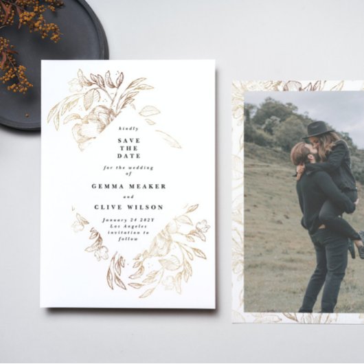 Elegant Gold Hand - foto van botanische bruiloft Save The Date
