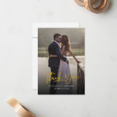 Elegant Gold Hand-Lettered Weddenfoto Hartelijk da Notitiekaartje (Voorkant / Achterkant in situ)