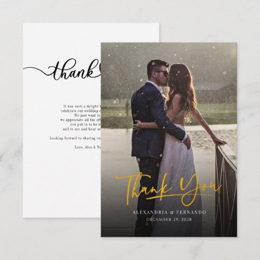 Elegant Gold Hand-Lettered Weddenfoto Hartelijk da Notitiekaartje (Voorkant / Achterkant)