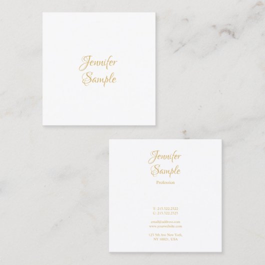 Elegant Gold Hand Script Text Minimalist Sjabloon Vierkante Visitekaartje (Voorkant / Achterkant)