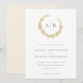 Elegant Gold-handgetekende Wreath Initialen Weddin Kaart (Voorkant / Achterkant)