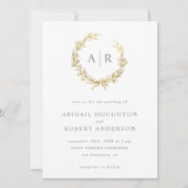 Elegant Gold-handgetekende Wreath Initialen Weddin Kaart (Voorkant)