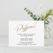 Elegant Gold Handwrite Postponed Wedding Kaart (Staand voorkant)