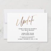 Elegant Gold Handwrite Postponed Wedding Update Kaart (Voorkant)