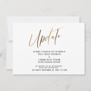 Elegant Gold Handwrite Postponed Wedding Update Kaart