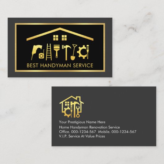 Elegant Gold Handyman Tools Frame Visitekaartje (Voorkant / Achterkant)