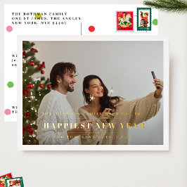 Elegant Gold HAPPIEST NEW YEARS 2026 Foto Lijst Folie Feestdagen Briefkaart