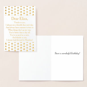 Elegant Gold Happy Birthday Medewerker Gedicht Folie Kaarten