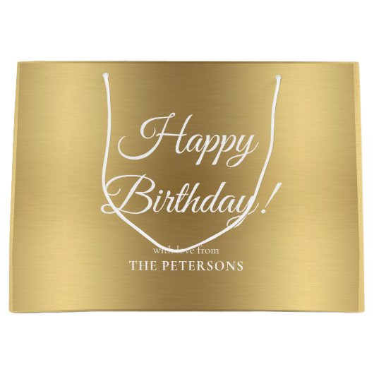 Elegant Gold Happy Birthday met naam Groot Cadeauzakje (Voorkant)