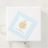 Elegant Gold Happy Easter Blue Striped Gift Labels (In situ)