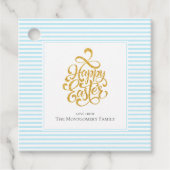 Elegant Gold Happy Easter Blue Striped Gift Labels (Voorkant)