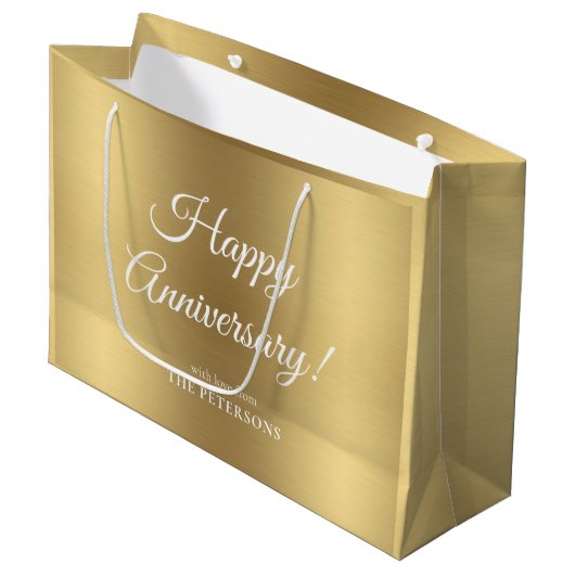 Elegant Gold Happy Jubileum Naam Grote Gift Bag Groot Cadeauzakje (Voorkant Gekanteld)