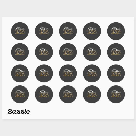 Elegant Gold “Happy New Year 2026” Black & Gold  Ronde Sticker (Vel)
