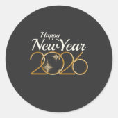 Elegant Gold “Happy New Year 2026” Black & Gold Ronde Sticker (Voorkant)