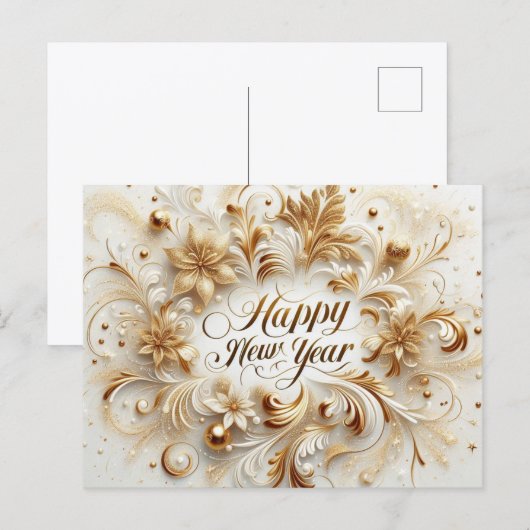 Elegant Gold Happy New Year  Briefkaart (Voorkant / Achterkant)