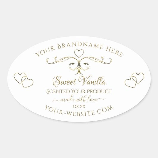 Elegant Gold  hart op witte productlabels Ovale Sticker (Voorkant)