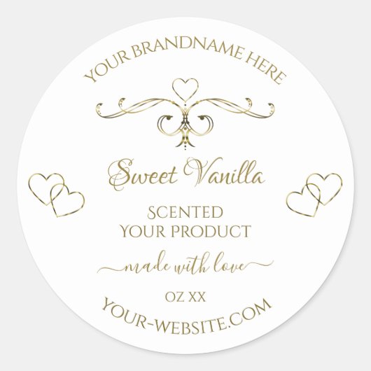 Elegant Gold  hart op witte productlabels Ronde Sticker (Voorkant)