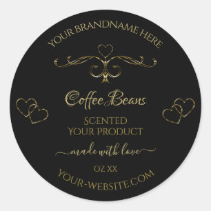 Elegant Gold  hart op zwarte productlabels Ronde Sticker