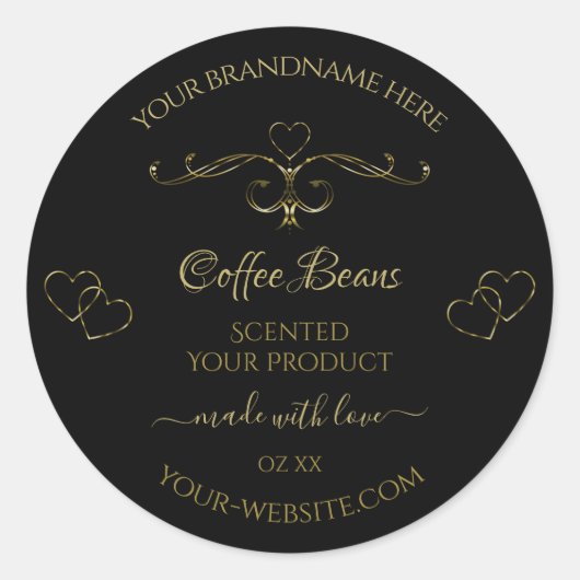 Elegant Gold  hart op zwarte productlabels Ronde Sticker (Voorkant)