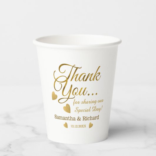  Elegant Gold Hartelijk dank voor uw bruiloft Papieren Bekers (Voorkant)