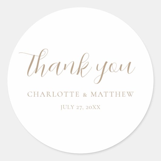 Elegant Gold Hartelijk dank voor uw bruiloft Stick Ronde Sticker (Voorkant)
