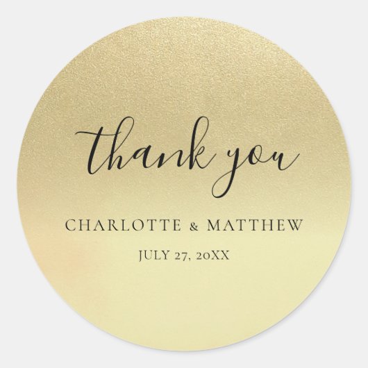 Elegant Gold Hartelijk dank voor uw bruiloft Stick Ronde Sticker (Voorkant)