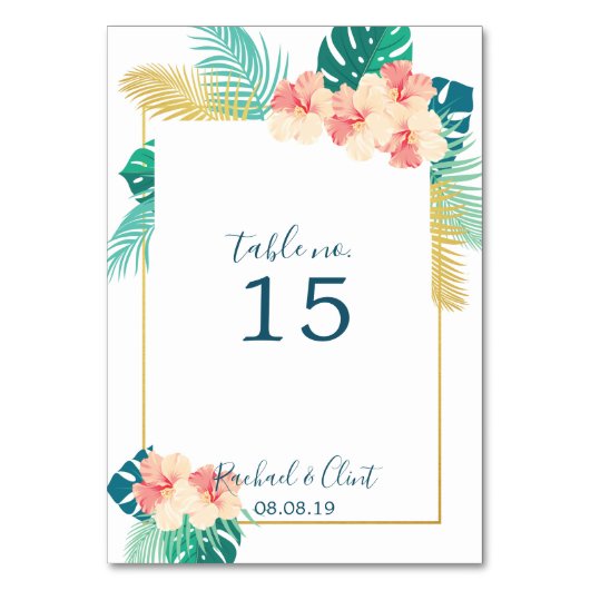 Elegant Gold Hawaiian Hibiscus Wedding Table kaart (Voorkant)