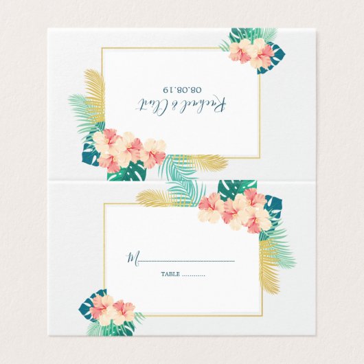 Elegant Gold Hawaiian Hibiscus Wedding Table kaart Visitekaartje (Buitenkant ongevouwen)