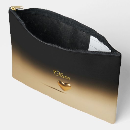 Elegant Gold Heart & Black Gradient Personalized A Etui (Open)